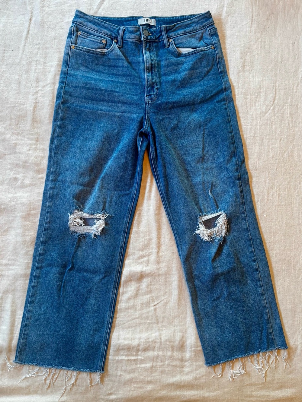 Just Black Denim (JBD) Medium Blue Straight-Leg Jeans with Distressed Knees